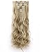 LELINTA 7Pcs 16 Clips 24 Inch Wavy Curly Full Head Clip in on Double Weft Hair Extensions Sandy Blonde Mix Bleach Blonde