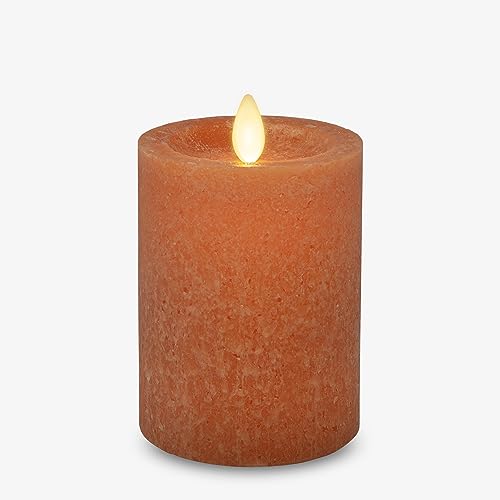 Image of Luminara Sea Glass Flameless Candle, Harvest Pumpkin 3 inch x 4.5 inch, Moving LED Flame Pillar with Timer, Battery Operated, Real Wax, Unscented Home Decor