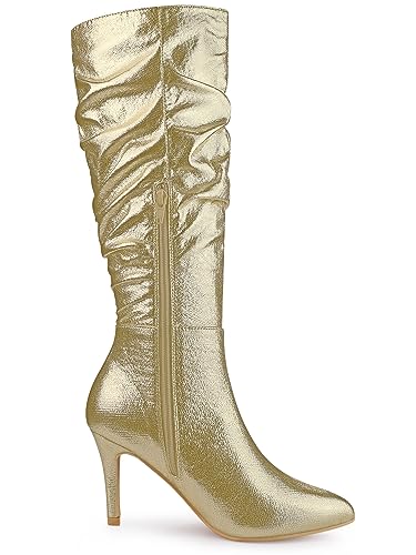 Allegra K Allegra K Women's Pointed Toe Slouch Stiletto Heels Gold Knee High Boots 6.5 M US