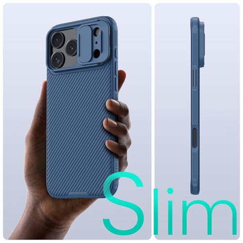 Image of Nillkin for iPhone 17 Pro Max Case with Slide Camera Cover, Thin Slim Fit, Shockproof Protective, Protector Privacy, Phone Case iPhone 17 Pro Max Camera Lens Protector 6.9 inch, Blue