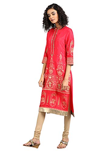 Image of W Wishful Pink Mandarin Neck Printed Kurta