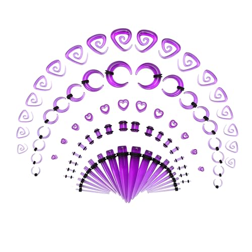 Marsrut 84Pcs Ear Stretching Kit, Acrylic Lightweight Heart Tunnels, Horseshoes Tapers, Spiral Ear Plugs Septum Pincher For Starter Expanders, Body Piercing Jewelry Earring Gauges Gauging Set For Women cover