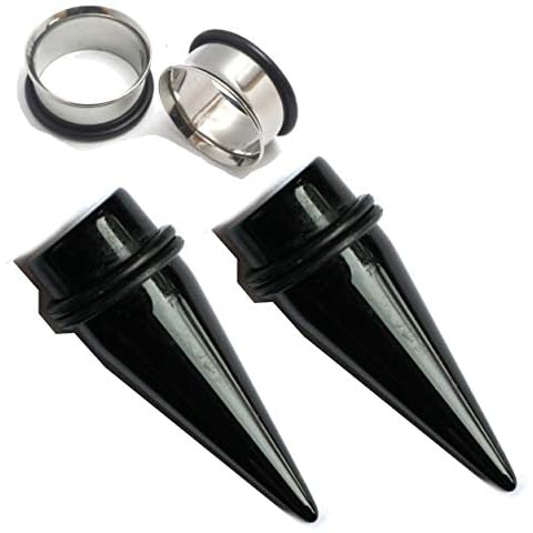Zaya Body Jewelry 3/4" 19mm Black Tapers and Steel Tunnels Ear Gauging Kit Cover