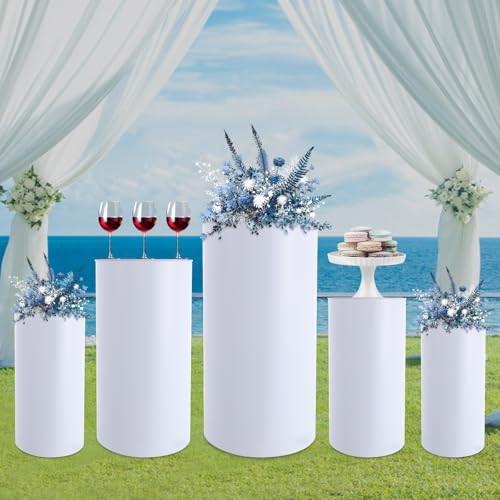 PalaUha Round Cylinder Pedestal Stands 3PCS White Metal Pedestal Decor Backdrop Dessert Table Pillars for Party Birthday Wedding Props Baby Shower Party Event Decoration - Image 3