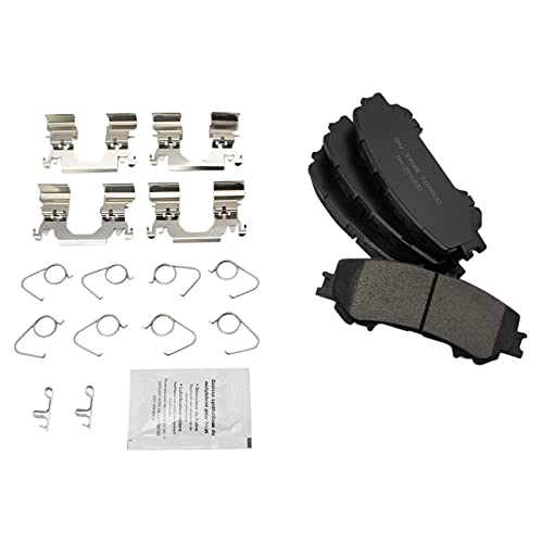 Image of TRQ Rear Brake Pad and Rotor Set Ceramic Parking Shoe Compatible with 2017-2019 Nissan Titan