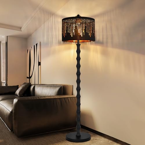 Image of AHDWDW Vintage Floor Lamp for Living Room Bedroom,Farmhouse Rustic Floor Lamps,Modern Standing Tall Lamp with Black Unique Lampshade,Gothic Mid Century Iron Floor Lamp for Office Corner Decor