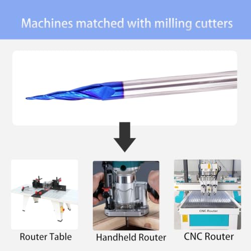 Image of Tapered Ball Nose End Mills 1 /4 inch Shank, 1 /32 inch Cutting Diameter, 6.2 Degree, Solid Carbide CNC Router Bits wiith Nano Coated for 2D /3D Milling Engraving Carving BRB362