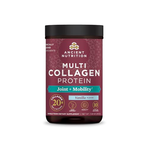 Ancient Nutrition Collagen Powder Protein, Multi Collagen Protein Powder Joint + Mobility, 20 Serving, Joint Supplement with Hydrolyzed Collagen Peptides for Post Workout, 7.48oz