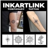 INKARTLINK Tattoo Tech, 4 Sheets Semi Permanent Tattoo, Adult Art Design Temporary Tattoos, Lasts 1-2 Weeks, Waterproof, Realistic Look, No Adhesive, No Reflection (Compass Design)