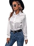 SheIn Damen Satin Blusen Hemdbluse Hemd Basic Elegant OL Work Langarm Formelle Hemden Tunika Bluse mit Knöpfen Weiß S