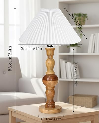 Image of Homesake Wooden Bubble Design Table Lamp for Bedroom & Living Room | Home Decor Lighting | Nightstand Lamp | Reading Lamp | Vintage | Minimalist | Modern Bedside Lamps, (Pleated White Shade)
