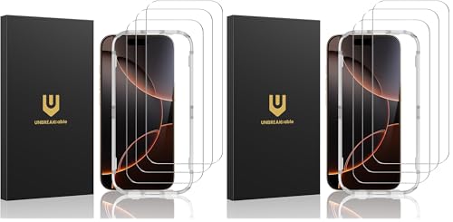 Image of UNBREAKcable 6-Pack Screen Protector for iPhone 16 Pro, Double Shatterproof Tempered Glass [Easy Installation Frame] [9H Hardness] [99.99% HD Clear] [Case Friendly] for iPhone 6.3 inch
