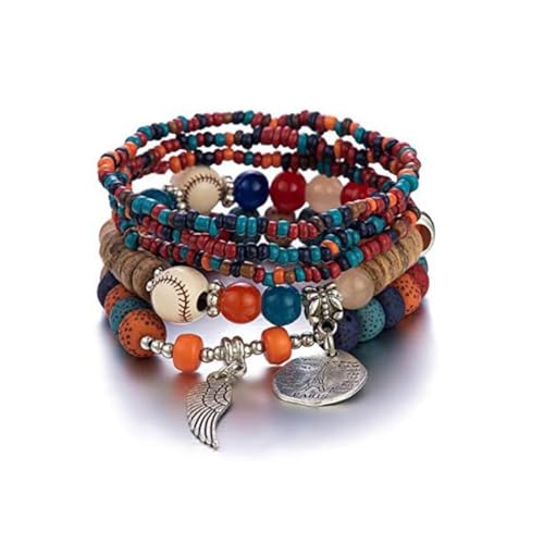 5Pcs Bohemian Stackable Bead Bracelets Bohemian Style Multilayered Stretch Bracelets Boho Multicolor Jewelry Gift for Women