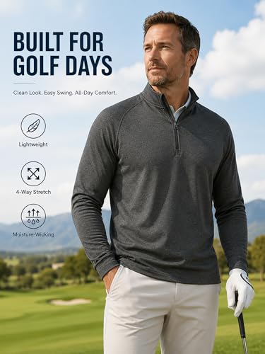 Image of Golf Quarter Zip Pullover for Men Mock Neck 1 /4 Zip Lightweight Athletic UPF 50+ Men's Long Sleeve Golf Sweatshirt