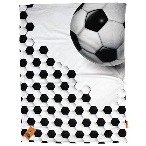 Image of Dear Baby Gear Sports Deluxe Baby Blanket - Double Layer Reversible, Milestone & Infant Gifts for Girls and Boys - Toddler Blankets - Soccer Ball and Pattern - 40 inch x 30 inch
