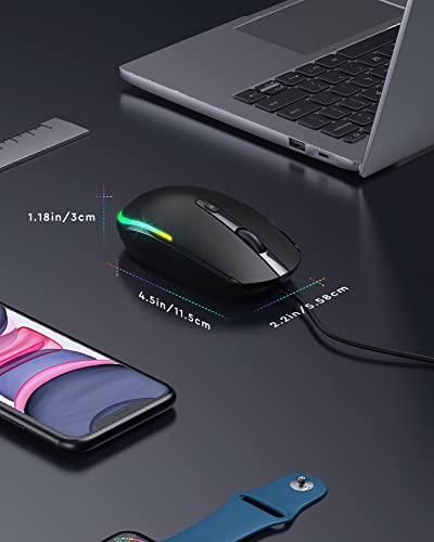 seenda Maus mit Kabel, PC Computermaus mit Kabel, 1600 DPI USB Maus Kabelgebunden für Laptop/PC/Computer/Mac, Schwarz