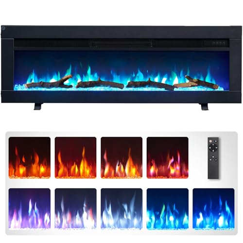 FlameKo Dilton 40"/102cm 3 in 1 Electric Fireplace with logs, Freestanding, Wall Mounted, Recessed, 9 Colour Flame Effect, Media Wall Compatible, 900W - 1800W Heater, Remote Control