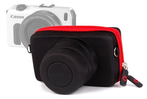 DURAGADGET Funda/Estuche Rígida para Canon EOS M | M10 | M2 - Roja Y Negra - Cierre De Cremallera Y Banda para El Cinturón