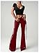 Verdusa Women's Lace Pants Fold Over Flare Leggings Bell Bottoms Rave Outfits Going Out Burgundy Solid Small