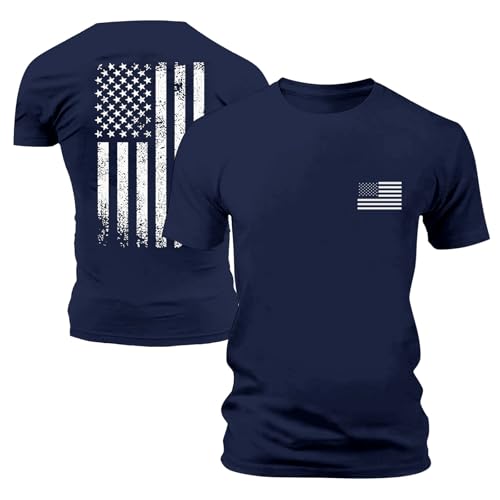 Male T-Shirt Crew Neck T-Shirts with American Flag Short Sleeve USA Flag Casual Sports Tshirts Men Quick Drying Breathable Training Shirt Short Sleeve Running Shirt Gym T-Shirt, navy, XXL