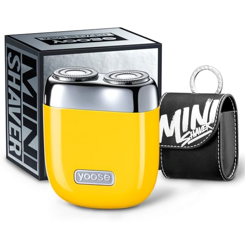 yoose Mini Electric Shaver, Alloy Portable Travel Shavers, Cordless Shaving, USB-C Rechargeable Electric Razor for Men, Dry Shave, IPX7 Waterproof, Detachable Head, Easy Cleaning, Yellow