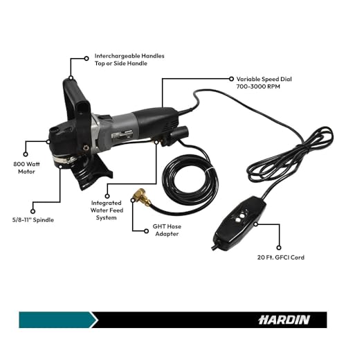 Hardin VSP5 - 5" Variable Speed Wet Polisher – 800W 120V, 1000–4500 RPM, Water Feed System with Brass Valve, GFCI Cord, for Granite, Marble, Stone, and Concrete Surface Finishing by Hardin - Image 2