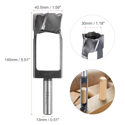 Image of HARFINGTON Wood Tenon Dowel Plug Cutter 30mm Metric Tenon Dowel Cutting Tools Drill Bit High Speed Steel Wood Plug Dowel Cutter with Round Shank for Woodworking Furniture Making