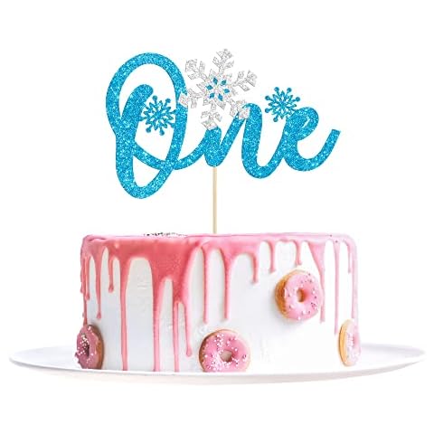 1 Pack Snowflake One Cake Topper Glitter Baby Shower Winter Snowflake First Birthday Cake Topper Decorations for Winter Frozen Theme Baby Shower 1st Birthday Party Supplies Blue Cover