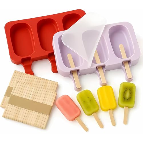 Kit Com 2 Formas de Silicone Para Picolés Sorvetes Caseiros Com Tampa Molde Reutilizavél Forma Para Doces Chocolates + 100 Palitos (Cor do Kit - Lilás) FONSES