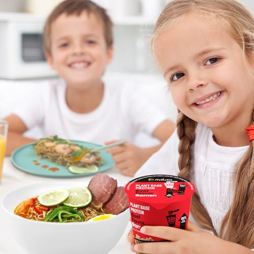 Image of Hethstia High-Protein(32g) Ramen Cup, 6-Pack Protein Noodles Spicy Beef Flavor - 32g Plant Protein, Veggie Friendly, Low Fat, Non-GMO, Non-Fried, Savory Healthy Noodle Beef Broth