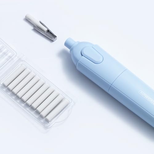 M&G Electric Eraser for Artists, Rechargeable 60 Eraser Refills, Automatic Portable Plastic Pen, Requires 2 AAA Batteries (Not Included), Battery Operated for Drafting, Sketching, Painting (Blue) - Image 7