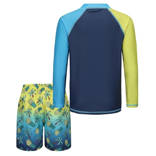 Image of Boys Two Piece Rash Guard Swimsuits Set with Swim Trunk Kids Long Sleeve Bathing Suit Swimwear Set