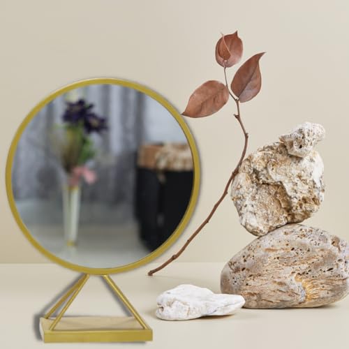 Image of Modern Elegance Round Wall-Mounted Mirror Metal Framed Wall Mirror Bathroom Mirror Living Room Mirror Home Decor Mirror 18 x 18 Inches Golden MF 76