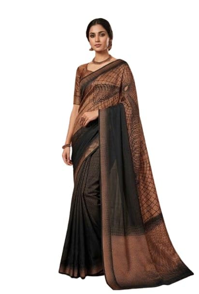 Black & Copper Printed Saree (Without Blouse)-image-9