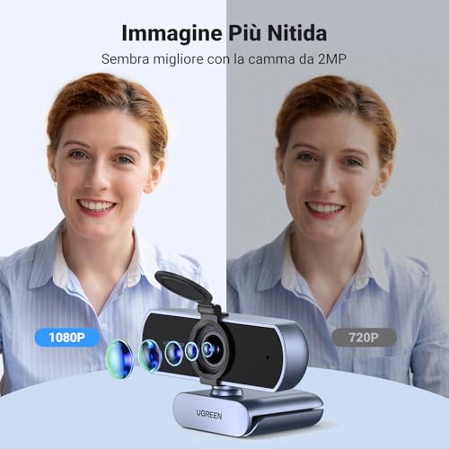 Webcam Full HD 1080P 30FPS USB A PC Camera 2 Microfono Incorporato 85°Angolo di Visione per Windows MacOS Linux Supporto Youtube Streaming Skype Video Calling Zoom Videoconferenze(Grigio) - Cuffia gaming - Immagine 2