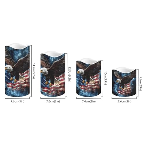 Image of USA Eagle Flag Plastic Flameless Candles with Remote Control and Timer LED Flickering Battery Operated Color Changing Electric Pillar Candles for Table Patriotic Decoration