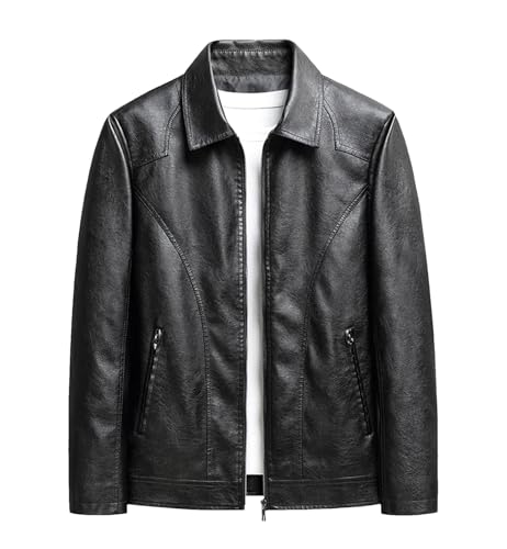 Mens Vintage Biker Leather Jacket Spring Fall Motorcycle Distressed Finish Multi-Pocket Functional Coat