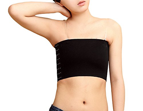 Super Flat Les Lesbian Compression Tube Top Strapless Bandage Clasp Chest Binders (XL, Black) - Thumbnail 2