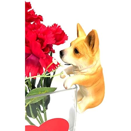 Amazon 母の日ギフト ガラス花瓶と子犬 造花付 コーギー フラワーアレンジメント オンライン通販