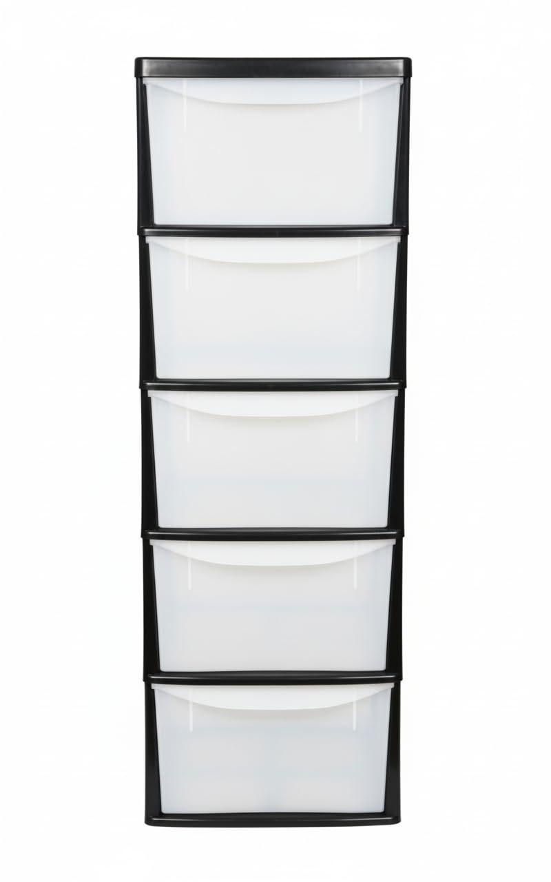ZYORA A4 Medium Plastic Storage Drawers Unit, Compact Vertical Organizer with Drawers, Durable Plastic Drawers Storage and Organization for Home, Office, Crafts & Household Use (Black/Clear, 5-Tier)