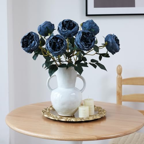 Image of mizii 6Pcs Burnt Blue Artificial Roses Flowers Fake Silk Roses Flower with Long Stem for Wedding Decorations Table Centerpieces Flower Arrangement Home Decor (Burnt Blue)