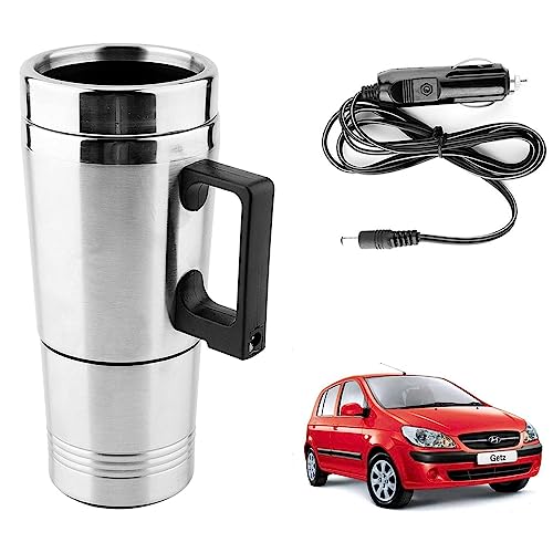 Image of Oshotto 12V Stainless Steel Car Heating Kettle /Mug, Travel Friendly electric Tea /Coffee maker Compatible with Hyundai Getz (300ml) - Silver