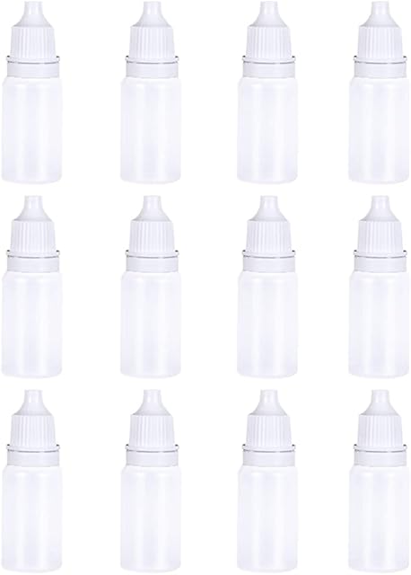 12pcs 10ml Empty Plastic White Translucent Squeezable Eye Liquid Dropper Bottles with Caps