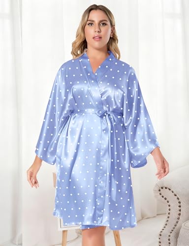 Image of EPLAZA Silk Robes for Women Satin Robe Short Sexy Print Flower Kimono Loungewear Wedding Bridal Party