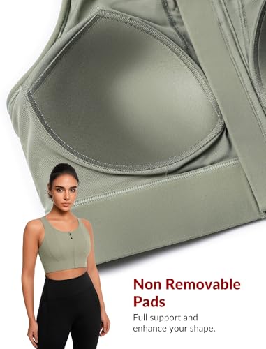 Image of Yvette Front Closure Sports Bras for Women High Support Large Bust Supportive Sports Bra High Impact for Running,Green,4XL+