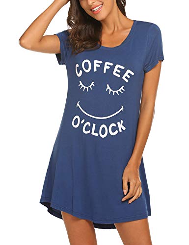 MAXMODA Camisón de Dormir para Mujer, algodón, Manga Corta, Ropa de Dormir, Camiseta, Camiseta de Dormir S-XXL, A_Azul., L