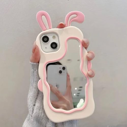 Image of COVERLY for iPhone 12 Pro Bunny Case 3D Cartoon Ears,Full Protective Case Rabbit Wavy Mirror Stereo Kawaii Curvy Cute Soft Silicone Fashion for Girls Woman Ladies Makeup Cover for Apple iPhone 12 Pro