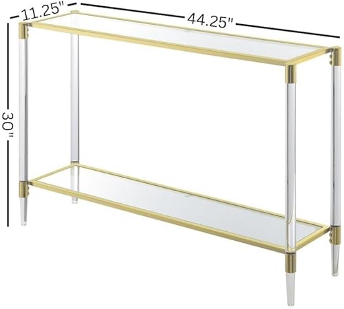 Miniatura 3 de Mesa consola de 2 niveles, mesa de cristal transparente estrecha con patas acrílicas y marco cromado dorado, pasillo o sofá