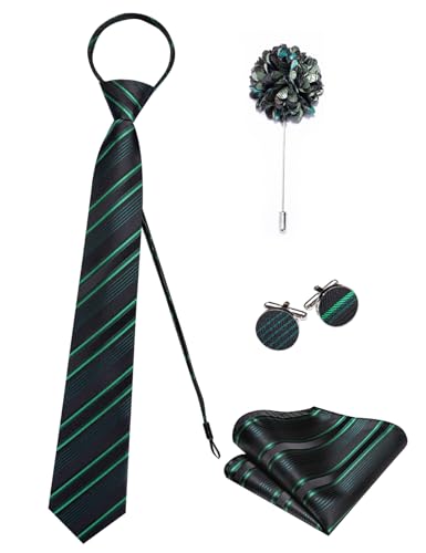 Image of Hi-Tie Zipper Ties for Men Pre-tied Tie Set Lapel Pin Pocket Square and Cufflinks Formal Business Wedding Adjustable Necktie