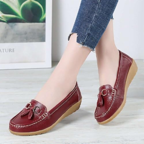 Image of Women's Genuine Leather Platform Loafers Classic Casual Comfort Slip-On Shoes Soft Sole Dress Shoes